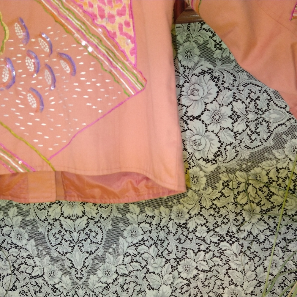 Indigo Moon Orange Peach Boho Patchwork Jacket Be… - image 5